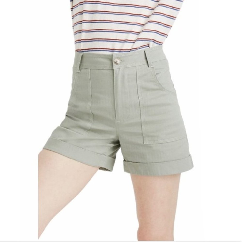 Madewell Hi Rise Sage Green Linen Cuffed Shorts 26